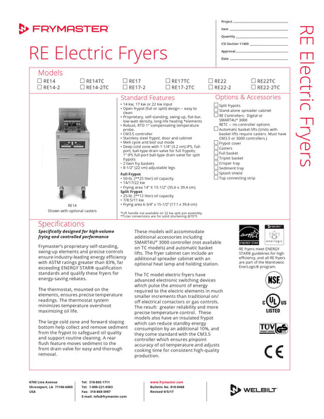 Frymaster Electric Floor Fryer - RE14TC