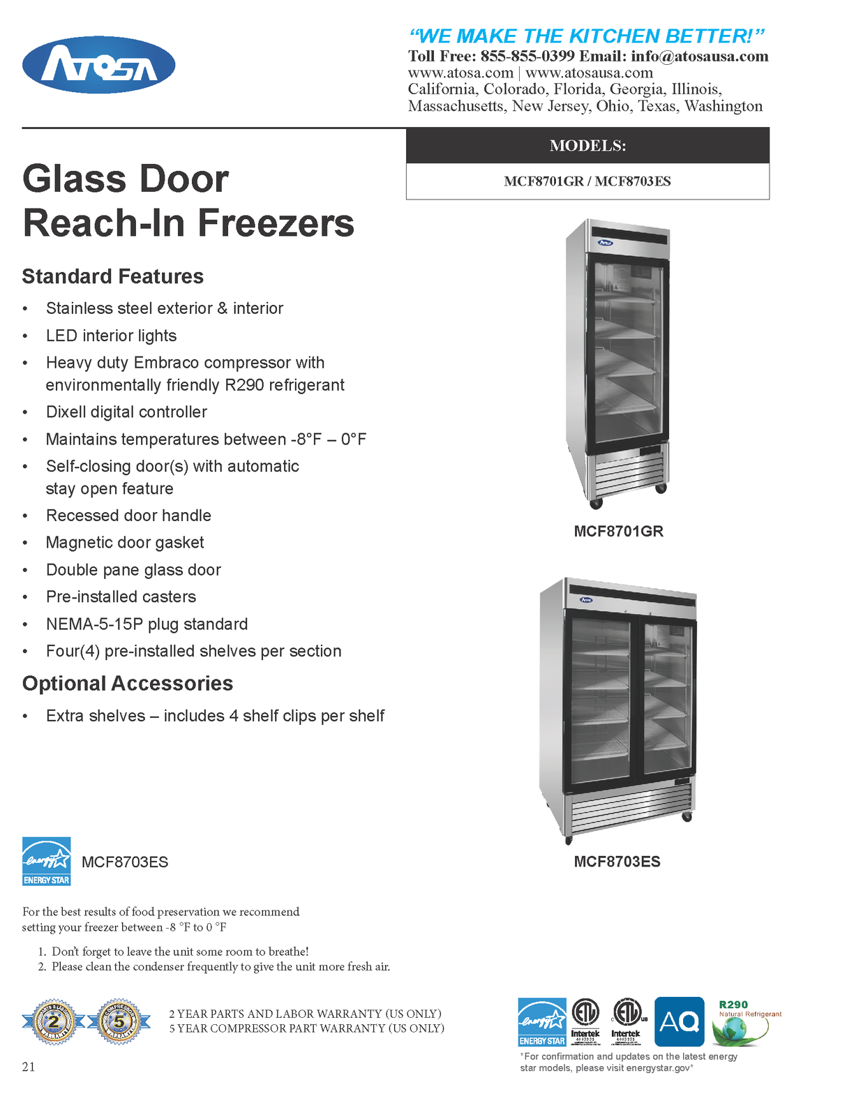 MCF8703ES Glass Door Freezer