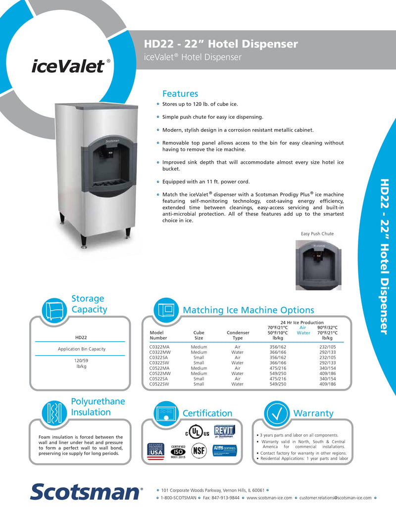 Scotsman Ice Dispenser - 120 lb Capacity - HD22B-1