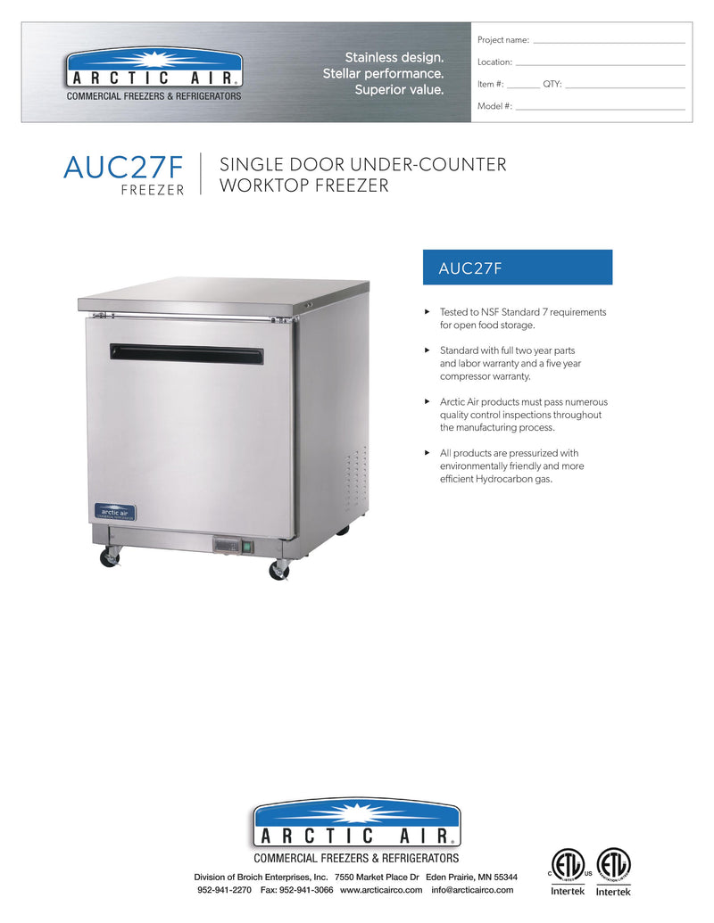 Arctic Air Reach-In Freezer - AUC27F