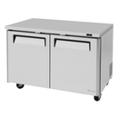 Turbo Air 12 cubic foot Undercounter Freezer (MUF-48) features two self-contained swing doors with heavy duty wire shelves.