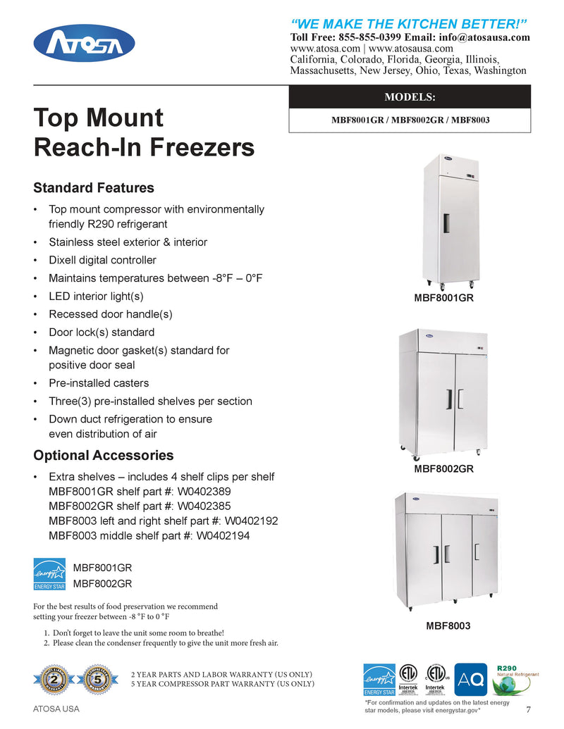 Atosa Reach-in Freezer - MBF8001GR