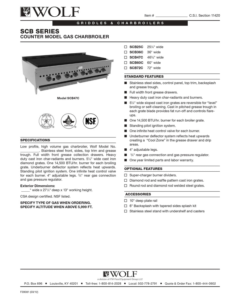 Wolf Countertop Charbroiler - SCB72