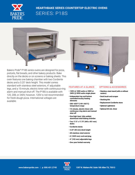 P18S series pizza ovens features sheet