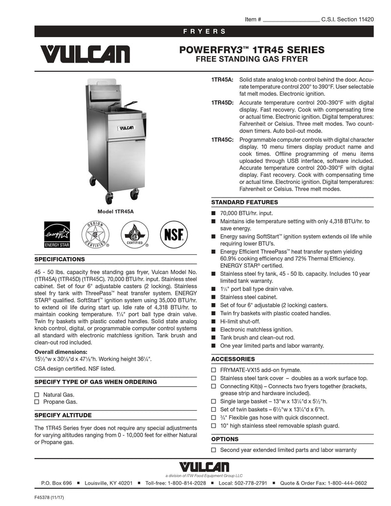 Vulcan PowerFry Gas Fryer - 1TR45A