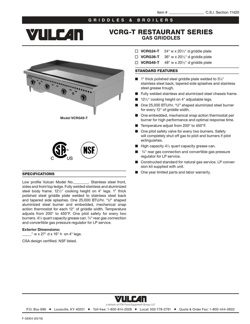 Vulcan Gas Griddle - VCRG48-T