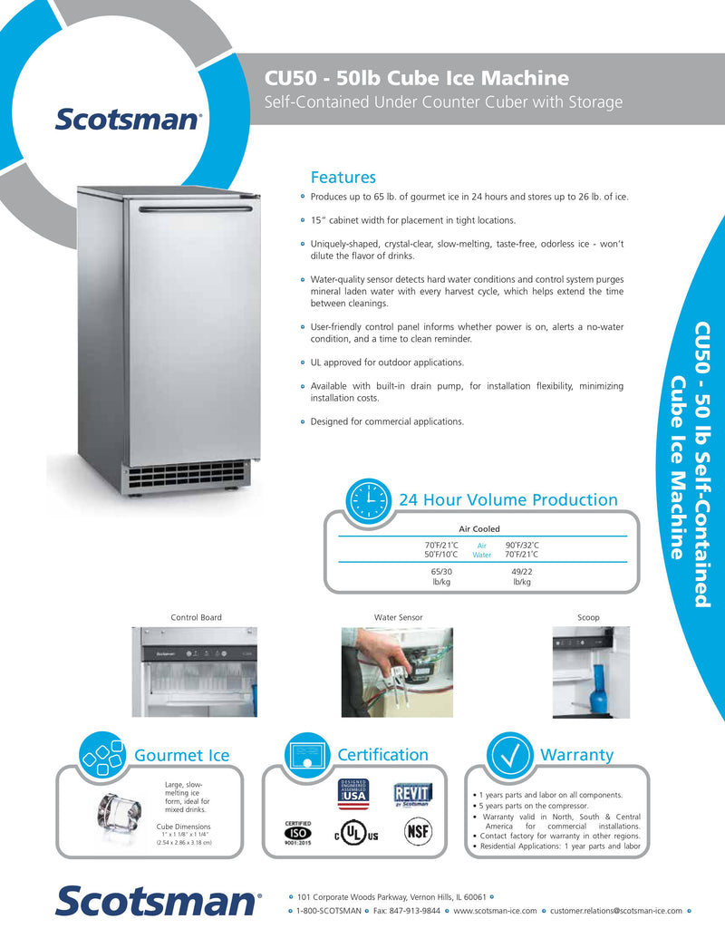 Scotsman Ice Maker - 26lbs capacity - 65-lbs per day - CU50PA-1