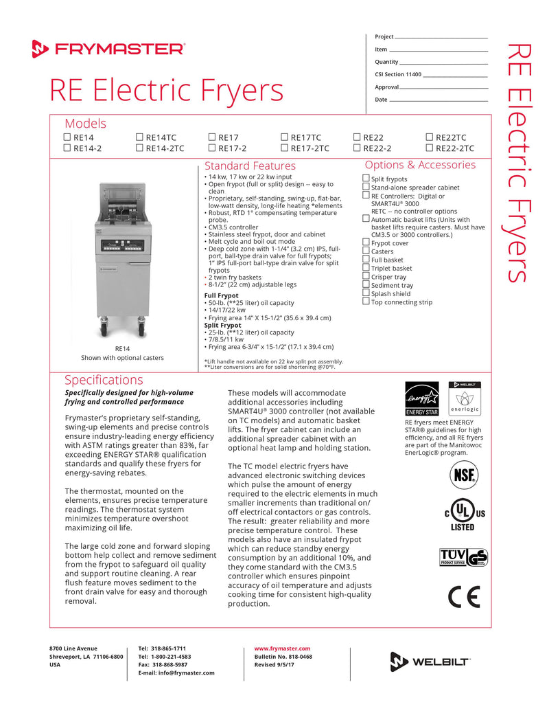 Frymaster Electric Floor Fryer - RE14