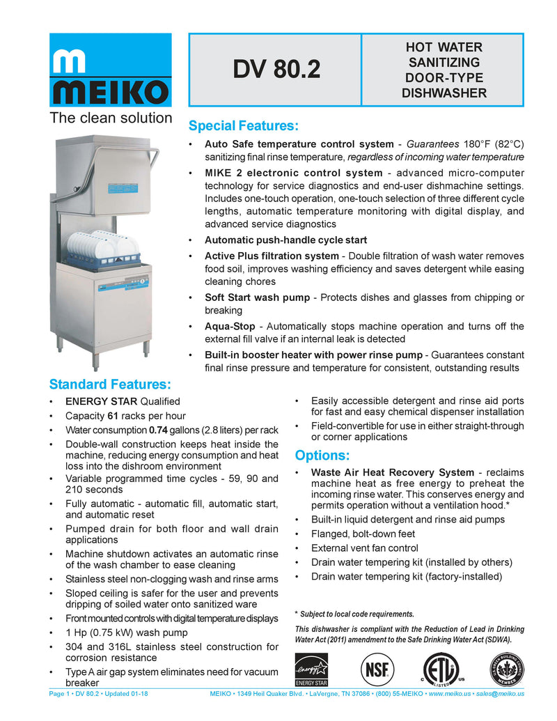 Meiko Dishwasher - DV 80.2