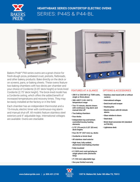 Series P44S Hearthbake pizza oven features sheet