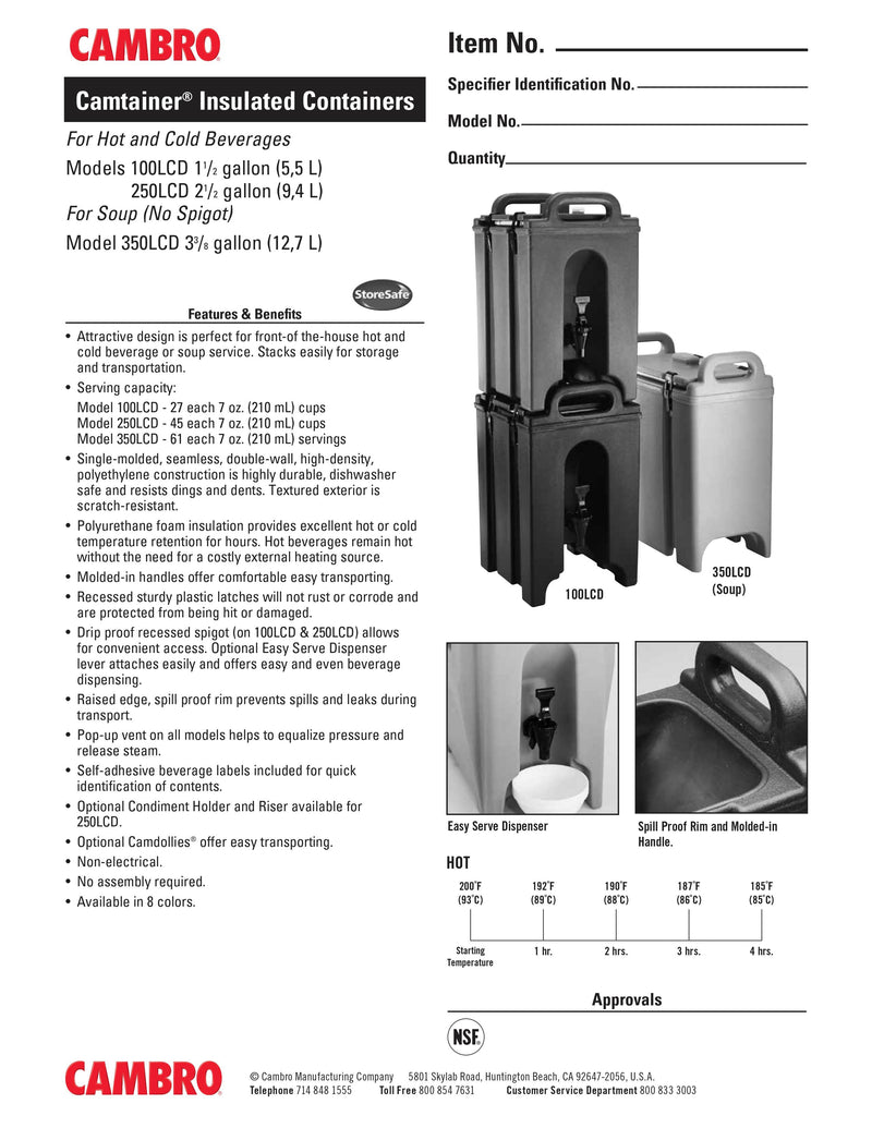Cambro Insulated Beverage Dispenser - 250LCD131