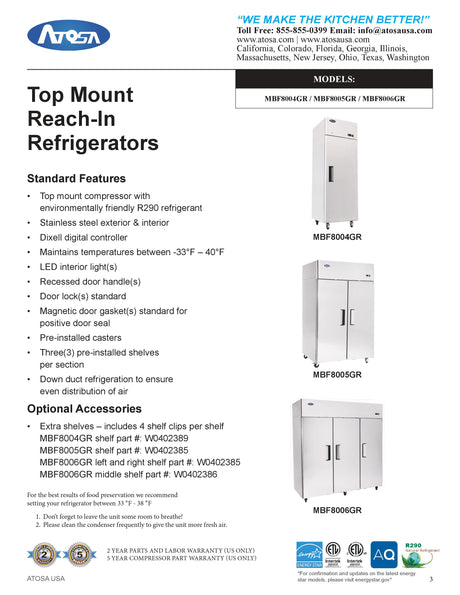 Atosa Reach in Refrigerator - MBF8004GR