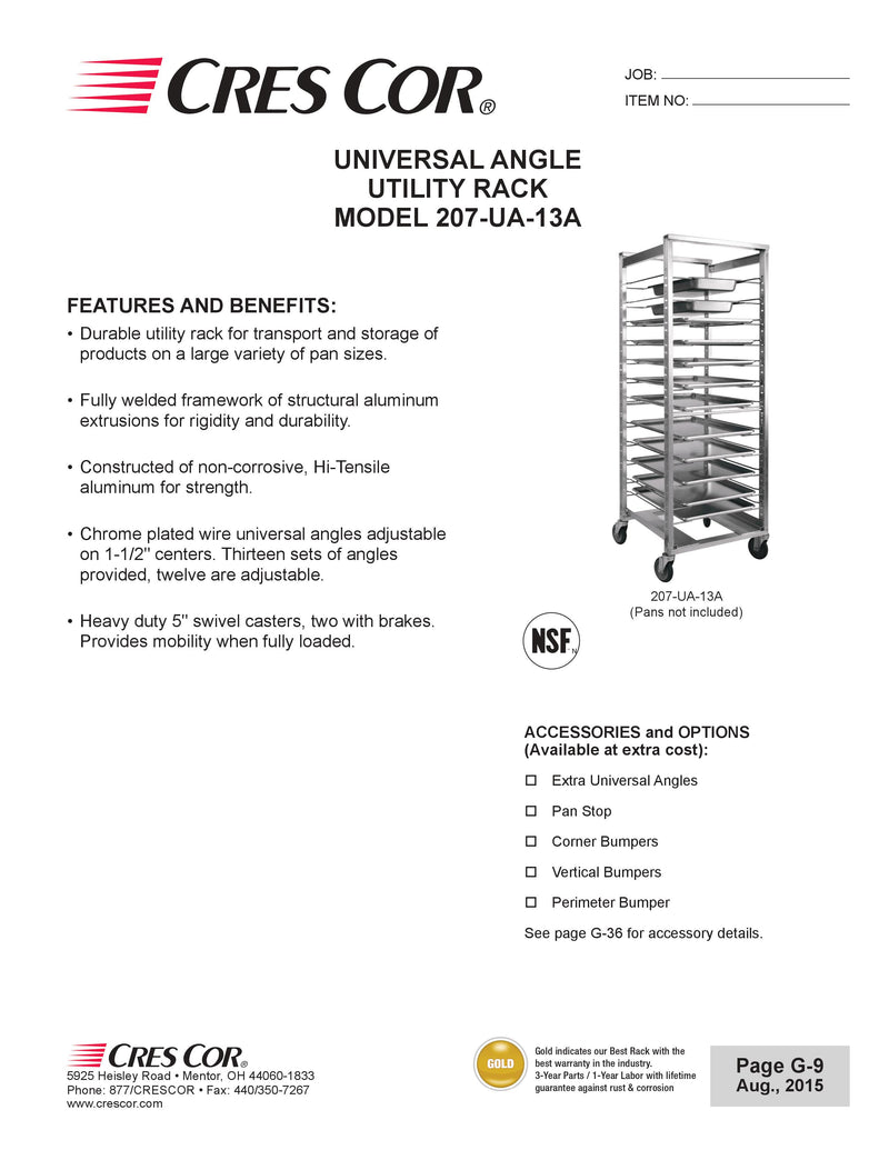 Cres Cor 207-UA-13A 12 Pan End Load Universal Utility Rack