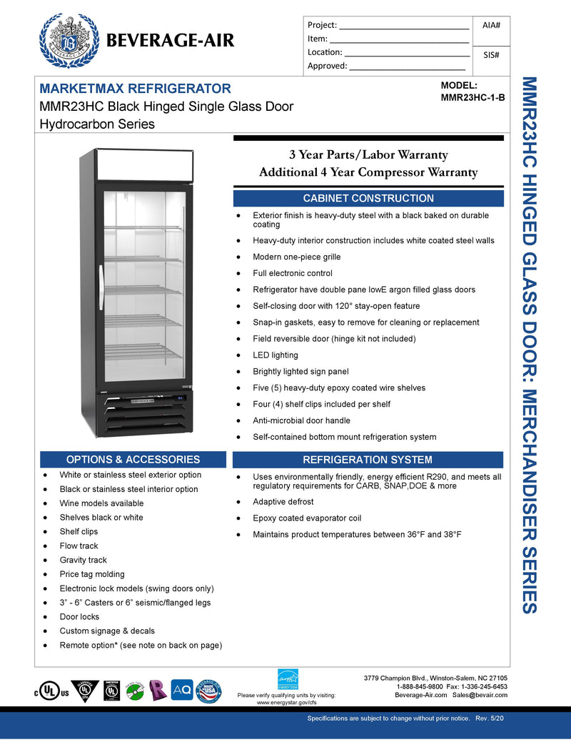 Beverage Air Refrigerated Merchandiser - MMR23HC-1-B