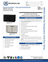 Beverage Air Back Bar Refrigerated Cabinet BB58HC-1-B warranty information.