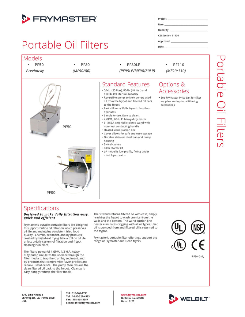 Frymaster Portable Fryer Filter - PF80