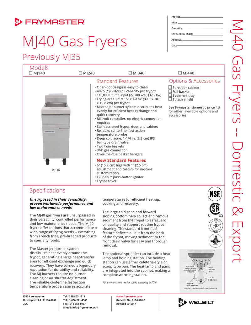 Frymaster Floor Fryer - 40Lbs - MJ140