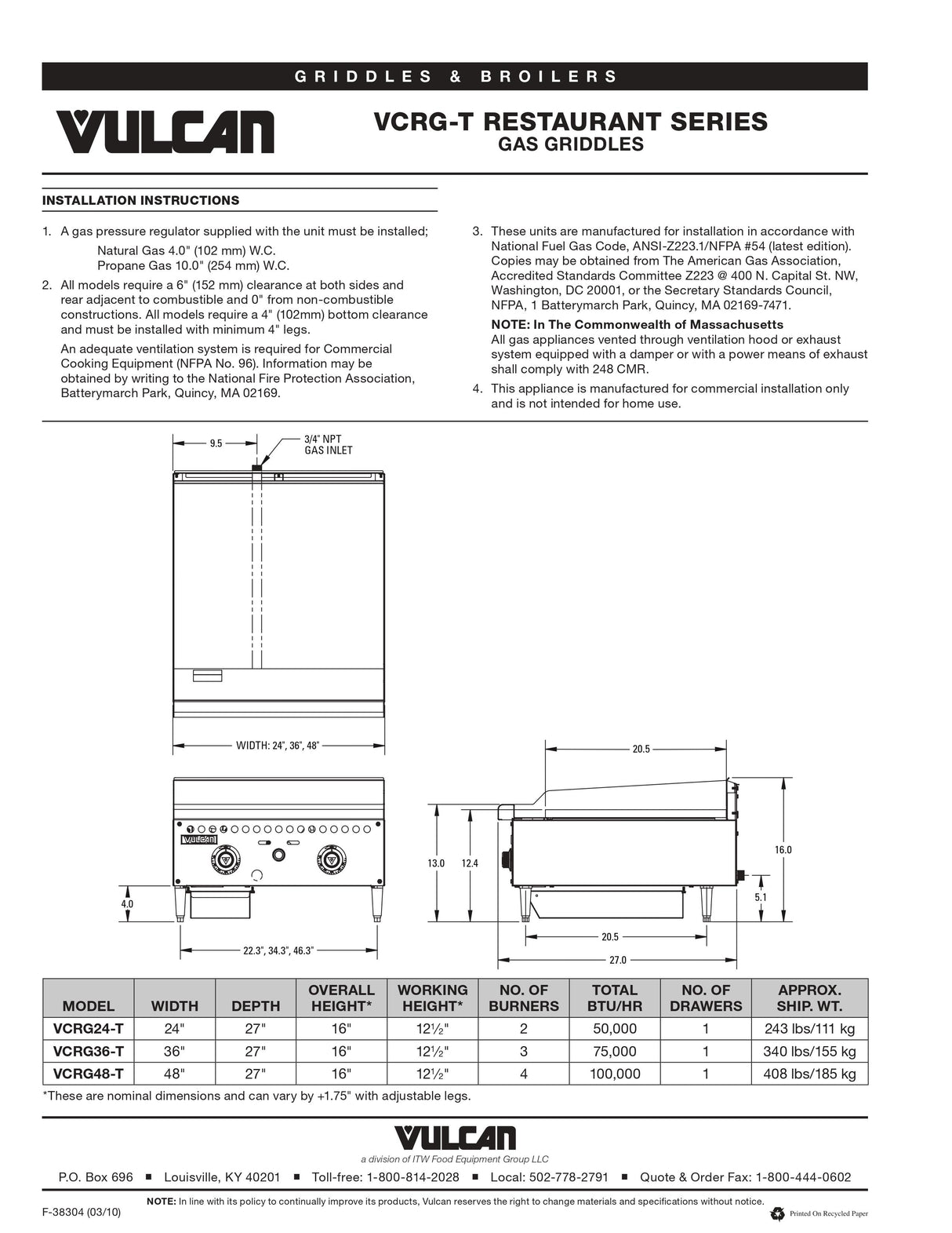 Vulcan Gas Griddle - VCRG24-T