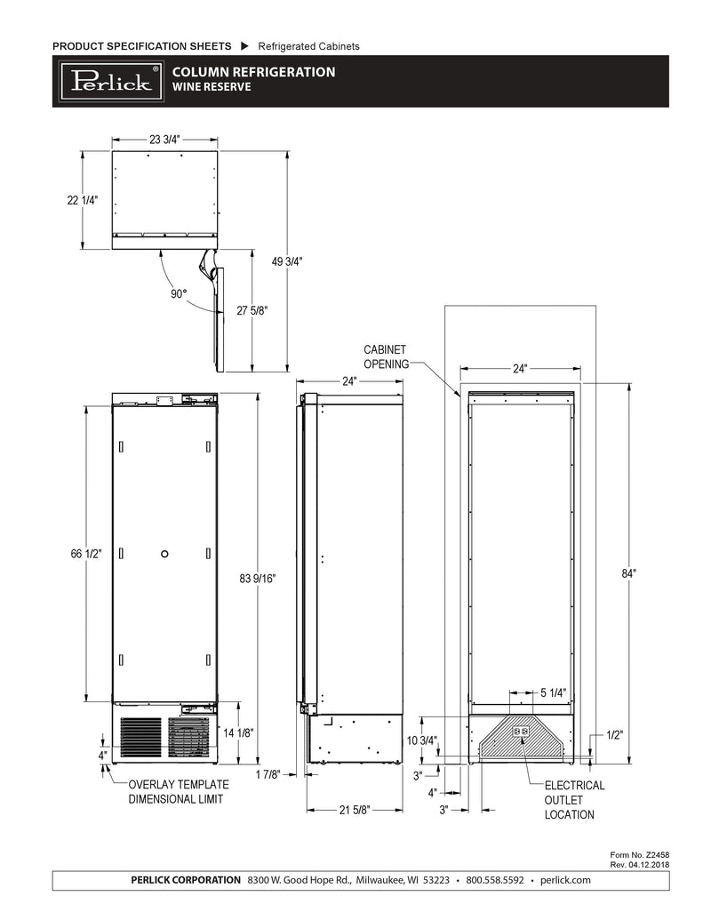 Perlick Wine Cellar Cabinet CC24W specifications sheet.