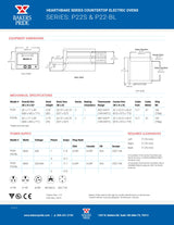 Series P22S electric countertop pizza oven spec sheet